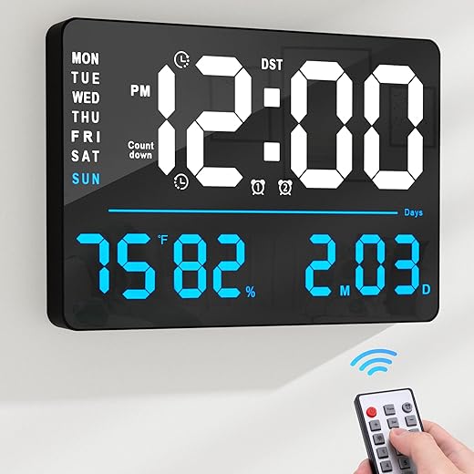 AYRELY® 16" LED Digital Wall Clock with Large Display,Alarm Clock with Digital Calendar for Living Room, Bedroom,Office,Shop,Gym Decor,Seniors,Gift for Elderly