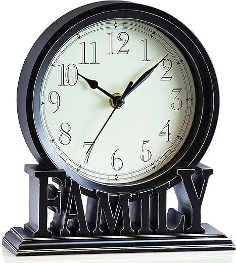 AYRELY® 6.5-Inches Table Clock, Vintage Family Non-Ticking Desk Clock, Retro Mantel Clocks for Living Room, Bedroom, Shelf, Fireplace, Farmhouse Décor (Black)