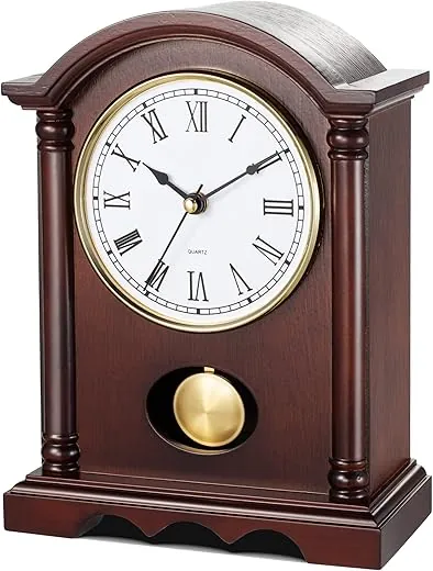 AYRELY® Classic Grandfather Mantel Clock for Living Room Déco, Elegant Wooden Finish, Gold-Tone Pendulum, Desk Clock for Living Room, Bedroom, Farmhouse Décor