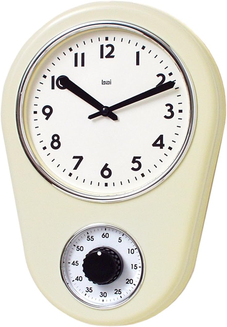 Bai Retro Kitchen Timer Wall Clock, Ivory