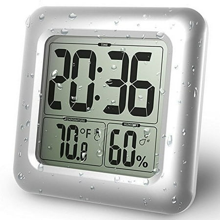 BALDR Digital Shower Clock, Splash-Proof Digital Clock for The Bathroom, Large LCD Display, Monitors Temperature in C/F and Humidity