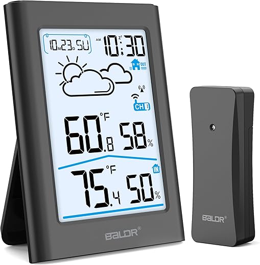 BALDR Indoor Outdoor Thermometer Wireless with Atomic Clock, Weather Stations Wireless Indoor Outdoor for Home Digital Hygrometer Thermometer Accurate Monitor with 328ft Range Remote Sensor