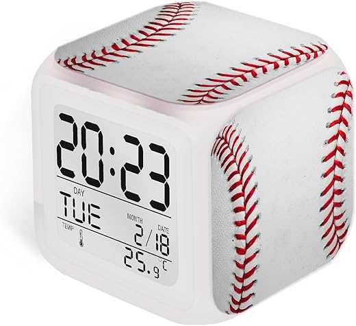 Baseball Alarm Clock for Kids, Battery Operated Glowing Desktop Alarm Clock for Boys Age 6-13 Bedroom Table Study Decor Gift Ideas (3.15x3.15x3.15inch)