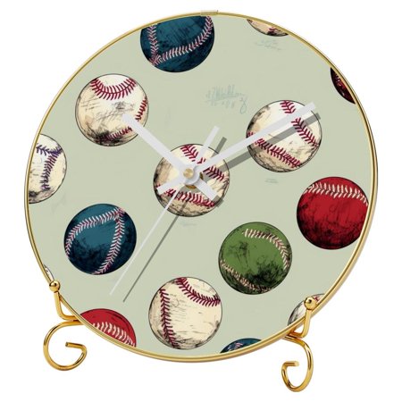 Baseball Round Printed Wall Clocks with Hooks and Gold Stand - Silent, Non-Ticking - Versatile for Home, Office, and Classroom