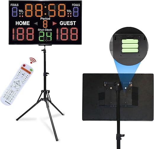 Basketball Scoreboard with Stand, 12/14/24/30S Shot Clock Digital Scoreboard with Remote, Portable Battery Powered Electronic Scoreboard, Countdown Timer Clock Score Keeper for Multi-Sport