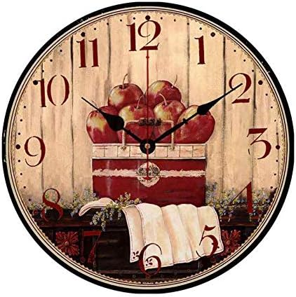 Basket of Apple Red Hanging Clock Decor for Kitchen Bedroom Living Room Fits Nautical or Country 10 inch