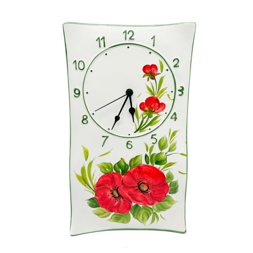 Bassano Ceramic Wall Clock Poppy Flower Design 39 cm New from Italy Handmade