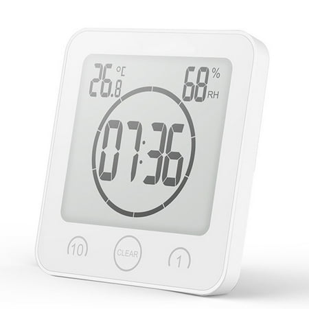 Bathroom Shower Clock Digital Clock Timer Large LCD Display Touch Screen Timer with Temperature Humidity Display for Bathroom Shower Kitchen,white，G169791