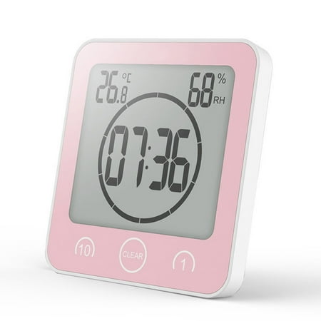 Bathroom Shower Clock Digital Clock Timer Large LCD Display Touch Screen Timer with Temperature Humidity Display for Bathroom Shower Kitchen,pink