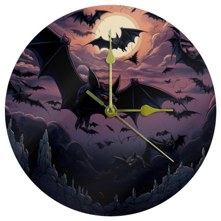 Bats Circular Acrylic Wall Clock - Contemporary Design with Quartz Movement - Elegant Timepiece for Home or Office Décor - 12 Inch Diameter