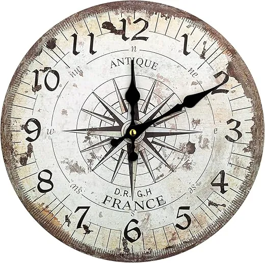 Bdor Nautical Wall Clock - 12 inch Silent Non-Ticking Wooden Quartz Battery Operated Vintage Wall Clocks, Steampunk Decor, Country Rustic Style Decor for Living Room, Kitchen, Home, Bedroom