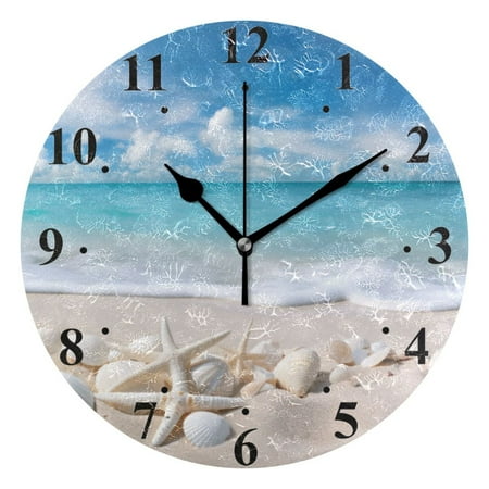 Beach Shells Sea Black 10 inch Wall Clocks Non Ticking Easy to Read Battery Decorative for Home Bathroom Kitchen Bedroom Living Room