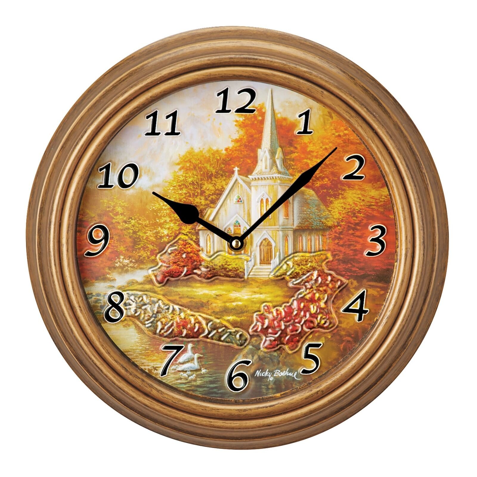 Beautiful Autumn Church Scene Hanging Wall Clock