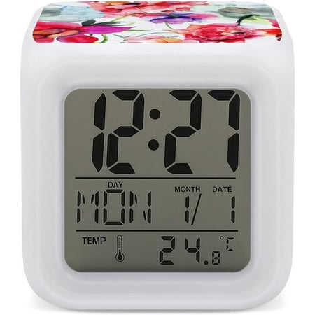 Beautiful Peony Pink Red Flowers Watercolor Mini Digital Alarm Clocks, Led Night Gl[3491]