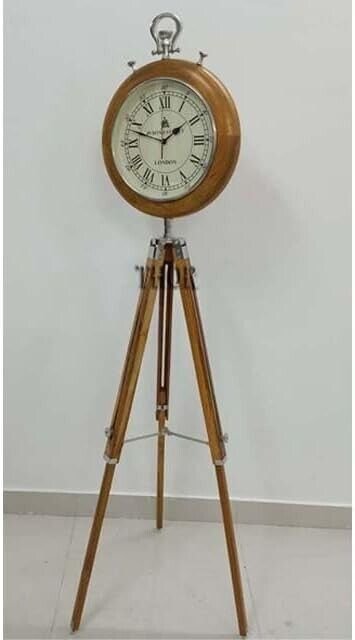 Beautiful Wooden Clock Floor Clock Office Floor Clock Nautical Wooden Tripod