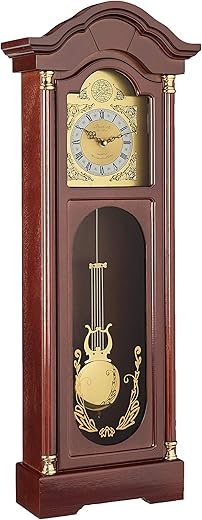 Bedford Clock Collection Antique Cherry Oak Finish Chiming Wall Clock with Roman Numerals, 33.25