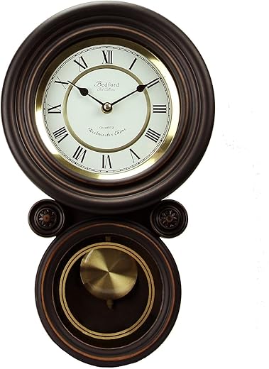 Bedford Clock Collection Contemporary Round Wall Clock with Pendulum