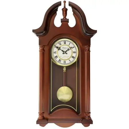 Bedford Clock Collection Delphine 27 Mahogany Brown Analog Chiming Pendulum Wall Clock