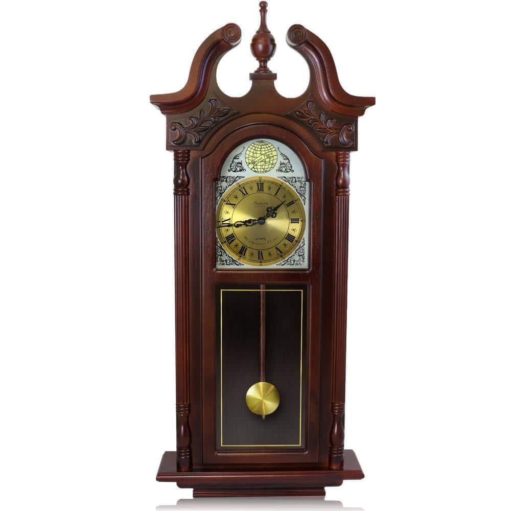 Bedford Clock Collection Wall Clock 38" Rustic Grand Antique Chiming Cherry Oak