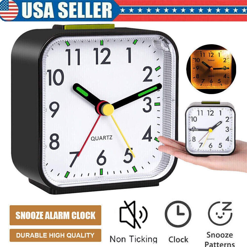 Bedroom LED Desk Alarm Clock Nightlight Snooze Quiet Non Ticking Battery Powered