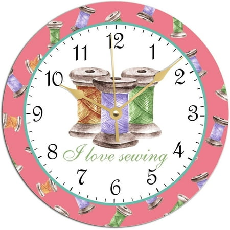 Bedroom Wall Clock I Love Sewing Pvc Clock Sewing Room Non Ticking Wall Clock 15X15 Inches Farmhouse Kitchen Decor Gifts Vintage Clocks Battery Operated For Living Room Laundry Room