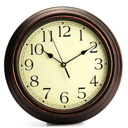 Bekith 12-Inch Round Classic Clock Retro Non Ticking Quartz Decorative Wall Clock