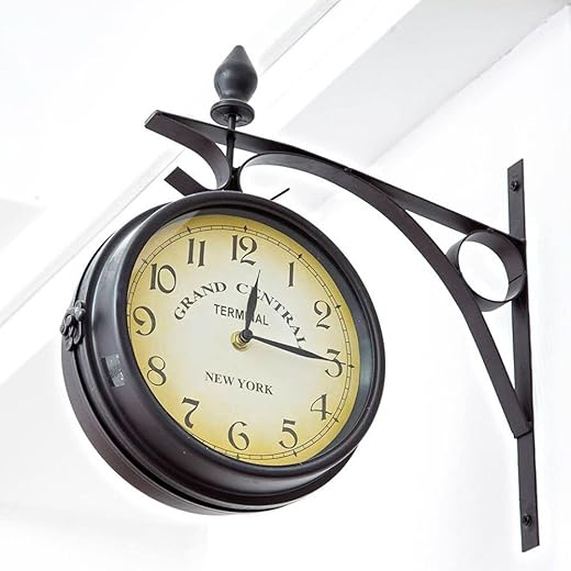 BELMAKS Vintage Double Sided Wall Clock Vintage Industrial Wall Clock for Outdoor Decorative Art Antique Decor Office Silent Kitchen Watches 360 Degree Rotate Antique