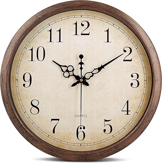 Bernhard Products Vintage Brown Wall Clock Silent Non Ticking 16 Inch Extra Large Quality Quartz Battery Operated Round Decorative Easy to Read for Home Kitchen Living/Dining Room Bedroom Office