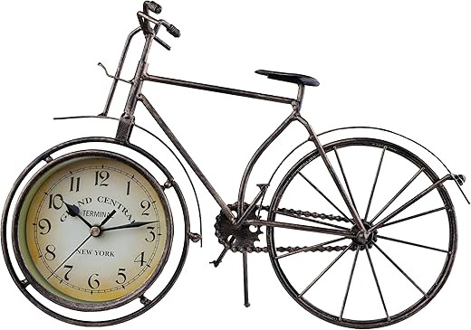 Berry President Antique Crafts Retro Vintage Style Bicycle Desk & Shelf Clock Modern Home Office Decoration Tabletop Display Ornament (Brown)