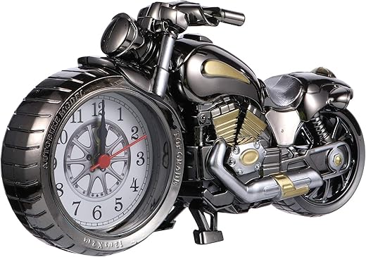 BESPORTBLE Vintage Desk Clock Motorcycle Tabletop Clock Non Ticking Battery Operated Desk Shelf Clocks Motorcycle Sculpture for Home Office Desktop Shelf Decor Ideal for Men Friend