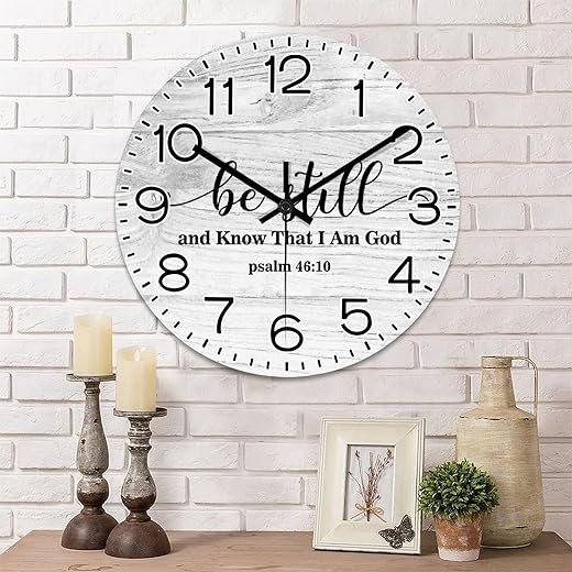 Be Still and Know That I Am God Psalm 4612 Wall Clock Inspirational Large Wooden Wall Clocks Battery Operated 12 Inch Desk Clock Wall Art Modern Home Decor for Kitchen Living Room Bedroom