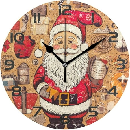 BESTKITTY Christmas Santa Claus Wall Clock, Silent Non Ticking Battery Operated Creative Decorative Round Clock for Kitchen, Living Room, Bathroom, Home School Office Decor, 10 Inch