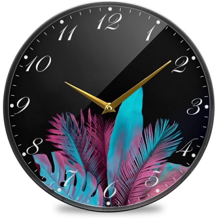 BESTKITTY Palm Leaf Neon Color Wall Clock Silent Non-Ticking Battery Operated Acrylic Painted Arabic Numerals Clocks 9.5 Inch for Home Kitchen Livingroom Office Classroom