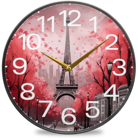 BESTKITTY Paris Eiffel Tower Wall Clock 10 Inch Silent Non Ticking Round Clock, Easy to Read Clock for Living Room Bedroom Bathroom Home Decor