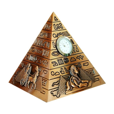 BESTONZON 1pc Pyramid Design Ornament Egyptian Style Decor Alloy Desktop Adornment Creative Gift with Clock