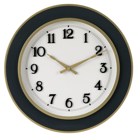 Better Homes & Garden 15.5 Round Indoor Modern Grey and Gold Analog Wall Clock with Arabic Numbers