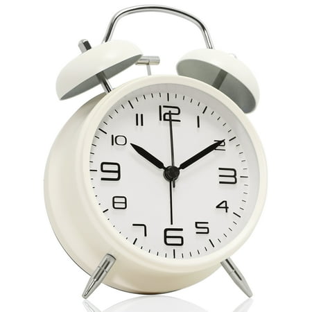 Betus Non-Ticking Twin Bell Alarm Clock - Metal Frame 3D Dial with Backlight Function - Desk Table Clock