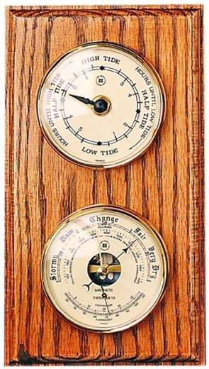 Bey-Berk WS217 Tide Clock and Barometer with Thermometer on Mahogany Wood with Brass Bezel. Wall Mounts Vertically or Horizontally, Brown