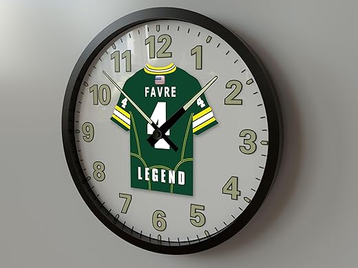 B. FAVRE 4 GREEN BAY N F L FOOTBALL LEGEND JERSEY THEMED GLOW IN THE DARK WALL CLOCK (10 Inch Wall Clock)