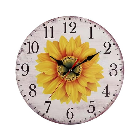 BGZLEU 12 Inch Beautiful Sunflower Wall Clock, Vintage Country Floral Silent Non Ticking Clocks, Wooden Round Easy to Read Wall Clock for Kitchen/Living Room/Bedroom/Bathroom