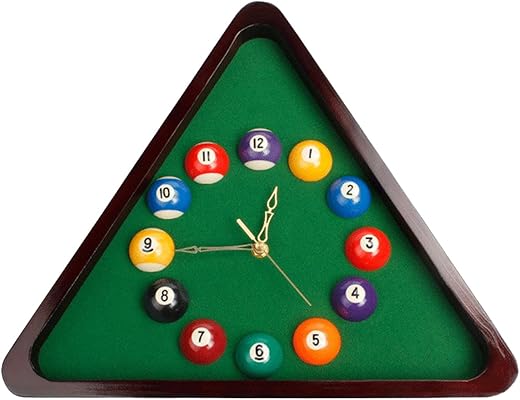 Billiards Pool Ball Triangle Wood Wall Clock Wall Decoration Stylish Battery Operated for Household Interior Decor Versatile