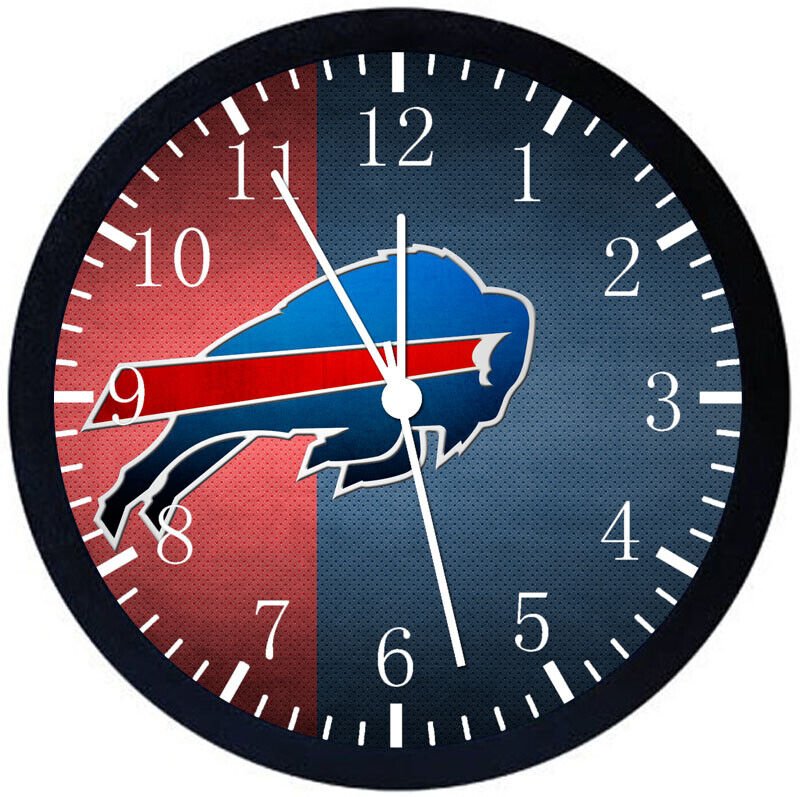 Bills Wall Clock Large 12" Black Frame Glass Face Non-Ticking E195