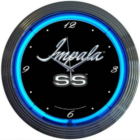 Bilot Cars and Motorcycles Impala Neon Wall Clock, 15-Inch, Chrome rim with a single ring of blue neon By Brand Bilot