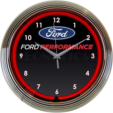 Bilot Ford Performance Wall Clock, 15-Inch, Red neon, Chrome Rim, Chrome Hands, Chrome rim with a single ring of red neon By Brand Bilot