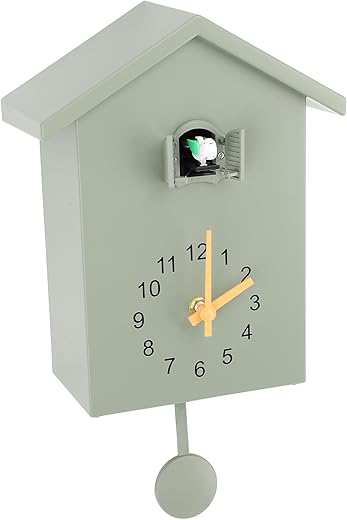 Bird House Wall Clock, Cuckoo Bird Voice Call Nordic Style Bird House Pendulum Wall Hanging Clock Timed Alarm Clock for Office Bedroom Living Room(Green)