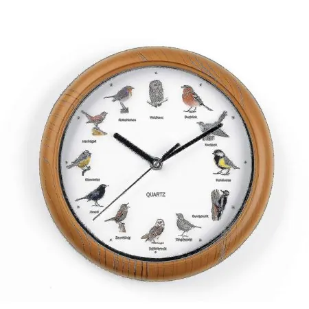 Birdsong Wall Clock, 12 Bird Songs And Realistic Bird Patterns, Auto Shut Off Between 9-5 P.m., Wooden Frame (aa Batteries Required, 25 X 4 Cm)