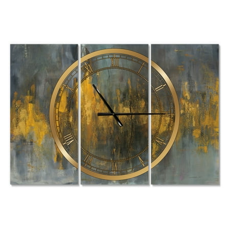 Black and Gold Glam Abstract' Glam 3 Panels Oversized Metal Clock - 36 in. wide x 28 in. high - 3 panels