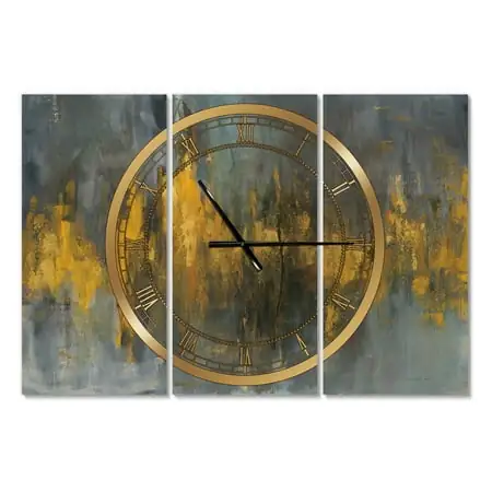 Black and Gold Glam Abstract' Glam 3 Panels Oversized Metal Clock - 36 in. wide x 28 in. high - 3 panels