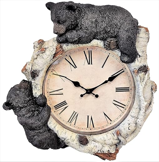 Black Bear Cubs on Birch Woodland Style Wall Clock Cabin Lodge Decoration 13.3