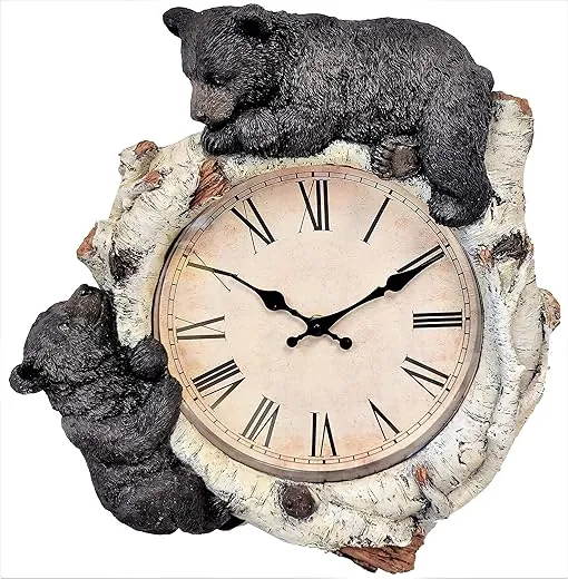 Black Bear Cubs on Birch Woodland Style Wall Clock Cabin Lodge Decoration 13.3 (H)